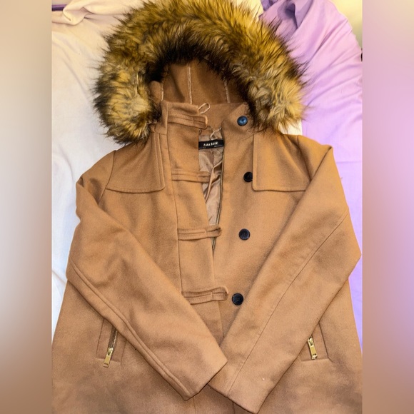 Zara Removable Hood Faux Fur Long Coat | Color: Brown/Tan - Picture 6 of 8